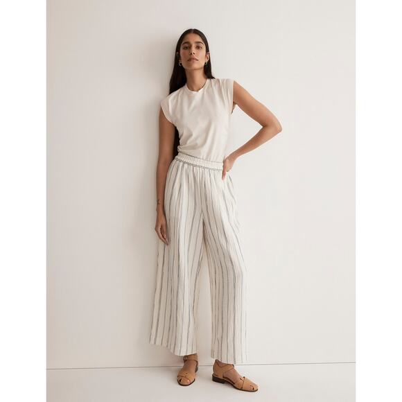 Madewell The Untailored Wide-Leg Crop Pant in Striped Lightspun in Ocean Size S